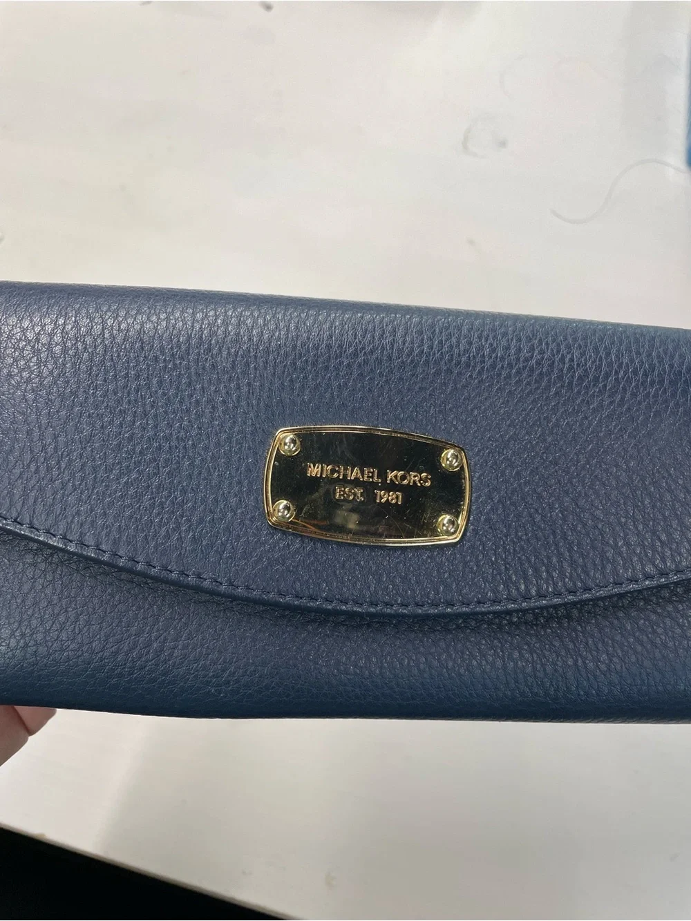 Michael Kors Navy Pebbled Leather Wallet Clutch Gold Continental 💙✨